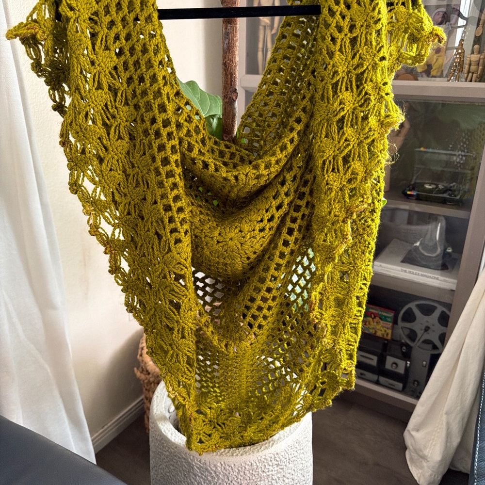 Boho Crochet Vest Handmade Mustard Olive Open - Picture 5 of 7